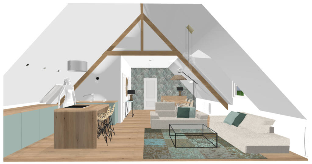 vue 3D d'un projet d'aménagement d'un appartement airB&B à La Gacilly - création agence concept décoration